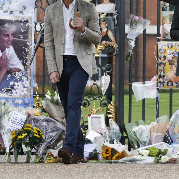 Le prince William et le prince Harry, lors de la visite du Sunken Garden dédié à la mémoire de Lady Diana à Londres le 30 août 2017.