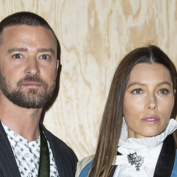 Justin Timberlake et sa femme Jessica Biel - Photocall du défilé de mode PAP femme printemps-été 2020 Louis Vuitton à Paris. Le 1er octobre 2019 © Olivier Borde / Bestimage