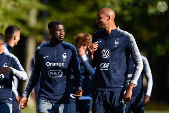 Samuel Umtiti ( France ) - Steven Nzonzi ( France ) - Entraînement de l'équipe de France de football à Clairefontaine le 2 septembre 2019. © Federico Pastellini/Panoramic/Bestimage