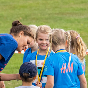 La princesse héritière Victoria de Suède avec sa fille la princesse Estelle et son fils le prince Oscar le 8 septembre 2019 au Pep Day organisé dans le parc Haga par le prince Daniel et l'association Generation Pep, qui promeut un mode de vie sain par le sport.