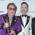 Elton John et son mari David Furnish - People à la 28ème soirée annuelle "Elton John Academy Awards Viewing Party" à West Hollywood, Los Angeles, le 9 février 2020.
