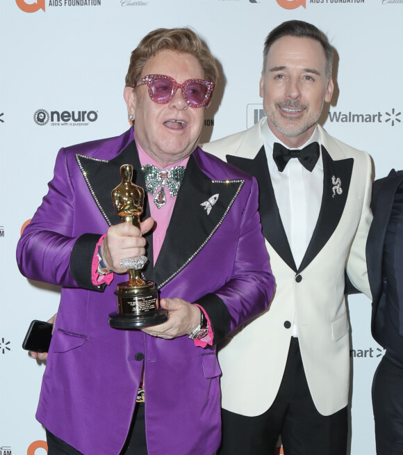 Elton John et son mari David Furnish - People à la 28ème soirée annuelle "Elton John Academy Awards Viewing Party" à West Hollywood, Los Angeles, le 9 février 2020.