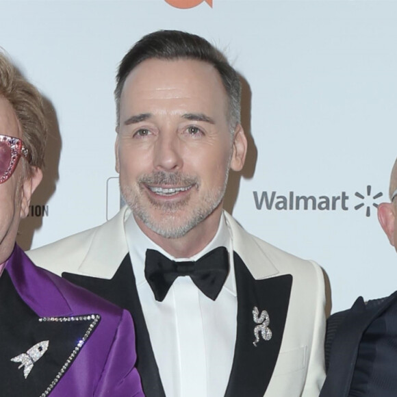 Elton John et son mari David Furnish, Bernie Taupin - People à la 28ème soirée annuelle "Elton John Academy Awards Viewing Party" à West Hollywood, Los Angeles, le 9 février 2020.