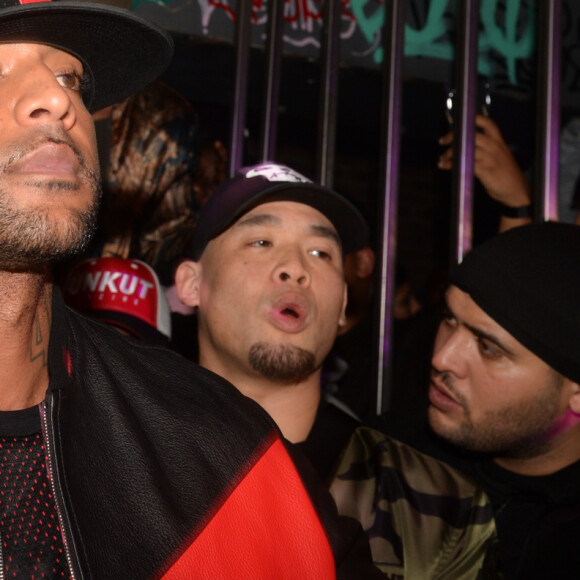 Exclusif - Le rappeur Booba fête son 41ème anniversaire au club Hobo et par la même occasion lance sa bouteille de Whisky nommée "Duc" à Paris le 12 décembre 2017. © Rachid Bellak/Bestimage