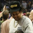 Jay-Z et sa fille Blue Ivy Carter assistent au match de NBA Los Angeles Clippers - Los Angeles Lakers au Staples Center. Los Angeles, le 8 mars 2020.