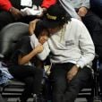 Jay-Z et sa fille Blue Ivy Carter assistent au match de NBA Los Angeles Clippers - Los Angeles Lakers au Staples Center. Los Angeles, le 8 mars 2020.