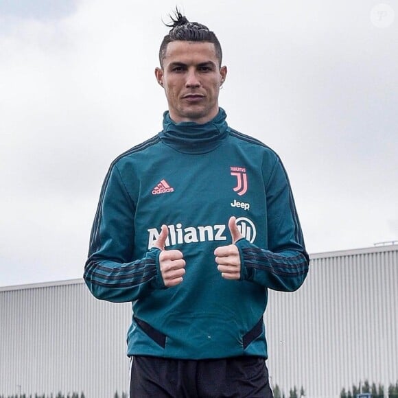 Cristiano Ronaldo avec la tenue d'entraînement de la Juventus de Turin. Mars 2020.