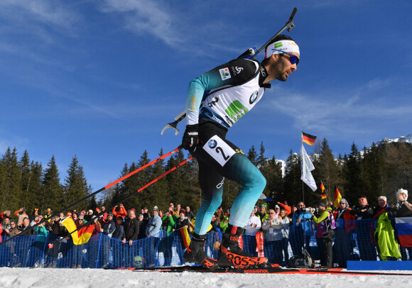 Martin Fourcade lors du relais aux championnats du monde de biathlon le 22 février 2020 à Antholz