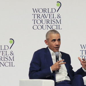 L'ancien président Barack Obama participe au forum "Wolrd Travel and Tourism Council 2019 " à Séville le 3 avril 2019.