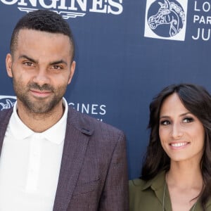 Exclusif - Tony Parker et sa femme Axelle Francine - People lors du Longines Paris Eiffel Jumping au Champ-de-Mars à Paris, le 5 juillet 2015.