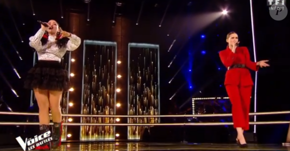 Pia et Nessa lors des battles de "The Voice 2020" - Talents de Pascal Obispo. Emission du samedi 28 mars 2020, TF1