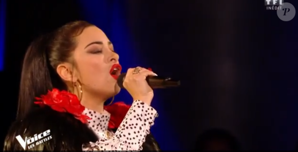 Pia et Nessa lors des battles de "The Voice 2020" - Talents de Pascal Obispo. Emission du samedi 28 mars 2020, TF1