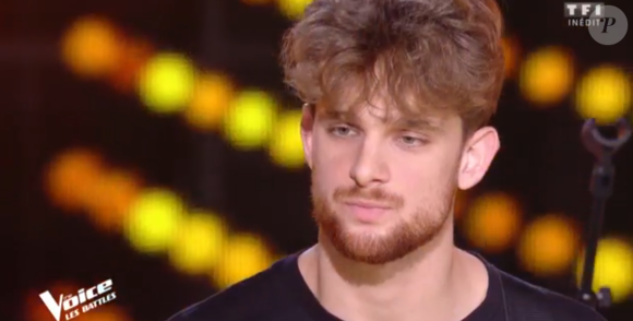 Antoine et Tristan lors des battles de "The Voice 2020" - Talents de Pascal Obispo. Emission du samedi 28 mars 2020, TF1