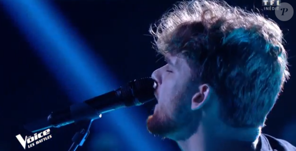 Antoine et Tristan lors des battles de "The Voice 2020" - Talents de Pascal Obispo. Emission du samedi 28 mars 2020, TF1