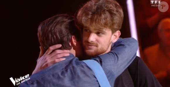 Antoine et Tristan lors des battles de "The Voice 2020" - Talents de Pascal Obispo. Emission du samedi 28 mars 2020, TF1