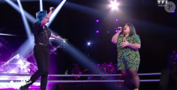 Melba et Anna lors des battles de "The Voice 2020" - Talents de Amel Bent. Emission du samedi 28 mars 2020, TF1