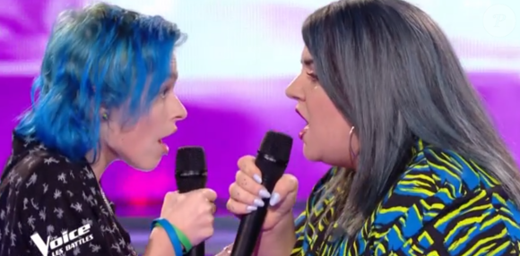 Melba et Anna lors des battles de "The Voice 2020" - Talents de Amel Bent. Emission du samedi 28 mars 2020, TF1