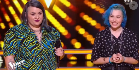 Melba et Anna lors des battles de "The Voice 2020" - Talents de Amel Bent. Emission du samedi 28 mars 2020, TF1