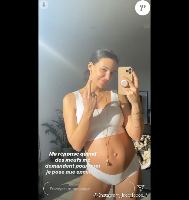 Jade Leboeuf enceinte sur Instagram, le 27 mars 2020.