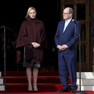 Exclusif - Le prince Albert II de Monaco et la princesse Charlene lors de l'ordination du nouvel archevêque de la principauté à Monaco, monseigneur Dominique-Marie DavidExclusif - Ordination du nouvel archevêque de la Prinpauté de Monaco, Dominique Marie David, en présence du prince Souverain Albert II de Monaco et sa femme la princesse Charlene à Monaco le 8 mars 2019. Monseigneur Dominique Marie David remplace Monseigneur Bernard Barsi en poste à Monaco depuis l'an 2000. © Jean-François Ottonello / Nice-Matin / Bestimage