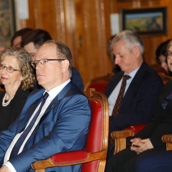 Exclusif - Inger Andersen, Directrice du programme des Nations Unies pour l¹environnement, le prince Albert II de Monaco, - Cérémonie des Aquariums du Monde et lancement de la coalition mondiale pour la biodiversité au Musée océanographique de Monaco le 3 mars 2020. © Claudia Albuquerque / Bestimage