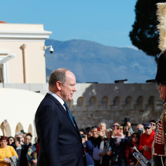 Exclusif - Le prince Albert II de Monaco - Le prince Albert II de Monaco assiste à un concert du Club Alsacien de Monaco sur la Place du Palais à Monaco, le 14 février 2020. Le Club Alsacien de Monaco a été créé il y a 7 ans. © Claudia Albuquerque/Bestimage