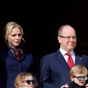 La princesse Charlène de Monaco, le prince Albert II de Monaco, la princesse Gabriella, le prince Jacques lors de la procession de Sainte Dévote à Monaco le 27 janvier 2020. © Claudia Albuquerque / Bestimage