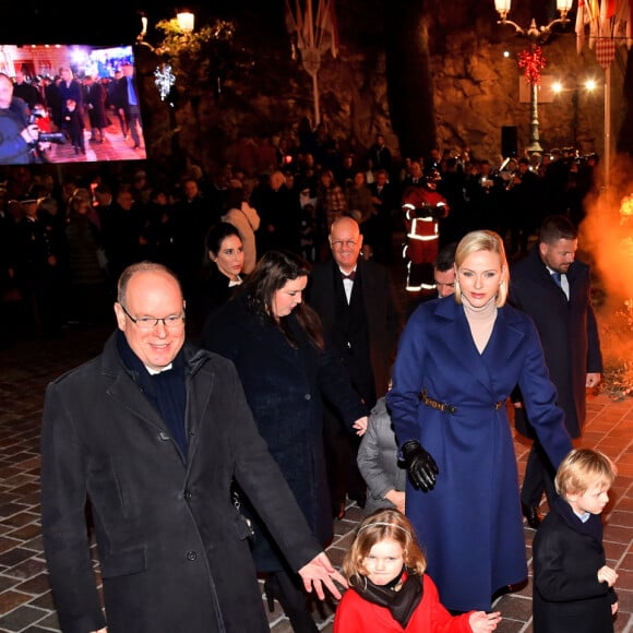 Le prince Albert II de Monaco, sa femme la princesse Charlene et leurs enfants le prince héréditaire Jacques et la princesse Gabriella durant la célébration de la Sainte Dévote, Sainte patronne de Monaco, à Monaco le 26 janvier 2020. © Bruno Bebert/Bestimage