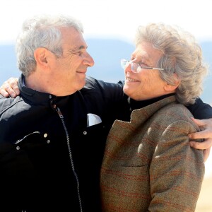 Exclusif - Michel Boujenah et Jacqueline Franjou lors de la conférence de presse de présentation de la saison 2019 du Festival de Ramatuelle sur la plage Serena à Ramatuelle. Le 18 avril 2019 © Valérie Le Parc / Nice Matin / Bestimage