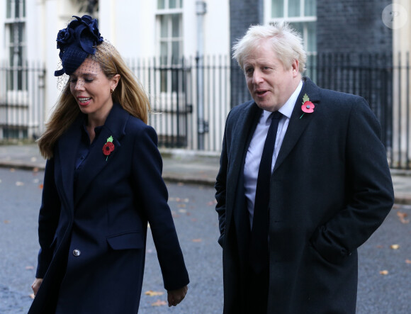 Boris Johnson, Premier ministre et sa compagne, Carrie Symonds - Les personnalités politiques se retrouvent à Downing Street pour se rendre à la cérémonie Remembrance Sunday au cénotaphe, Londres, le 10 novembre 2019.