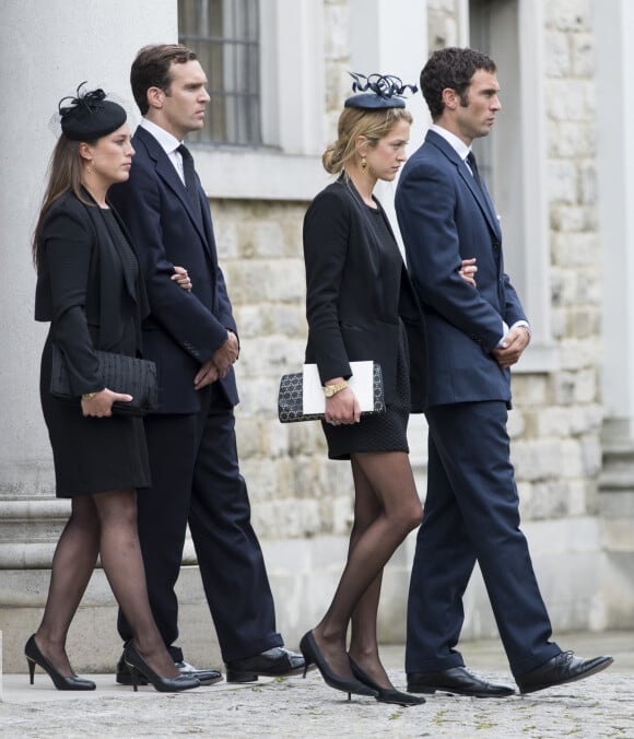 Hugh Van Cutsem Jr, Nicholas van Cutsem, Alice Haddon Patton et Rose Astor - La famille royale d'Angleterre assiste aux obsèques de Hugh van Cutsem en la cathédrale de Brentwood. Le 11 septembre 2013