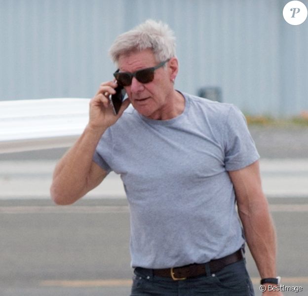 Exclusif - Harrison Ford arrive à Los Angeles avec son jet privé qu'il pilote lui-même le 21 mars 2017.