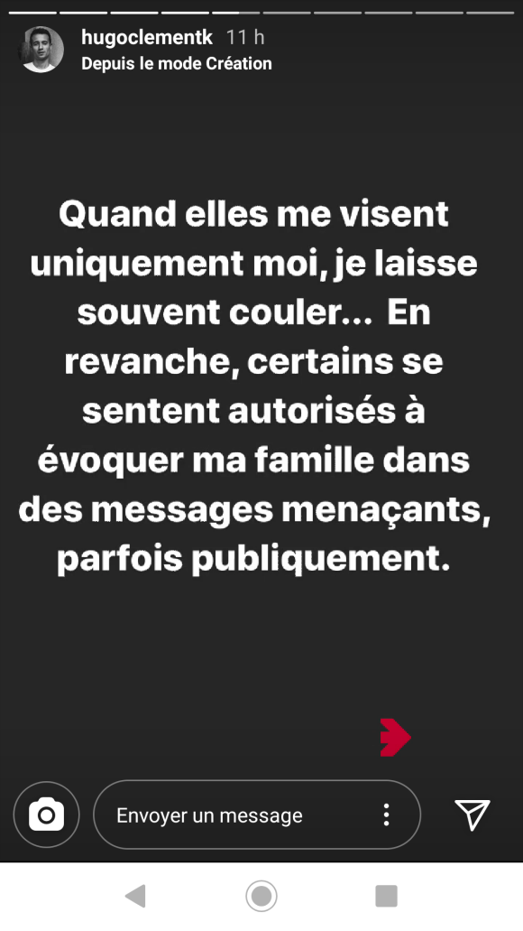 Hugo Clément a vu sa famille menacée par un homme sur Instagram et a riposté le 5 mai 2020.