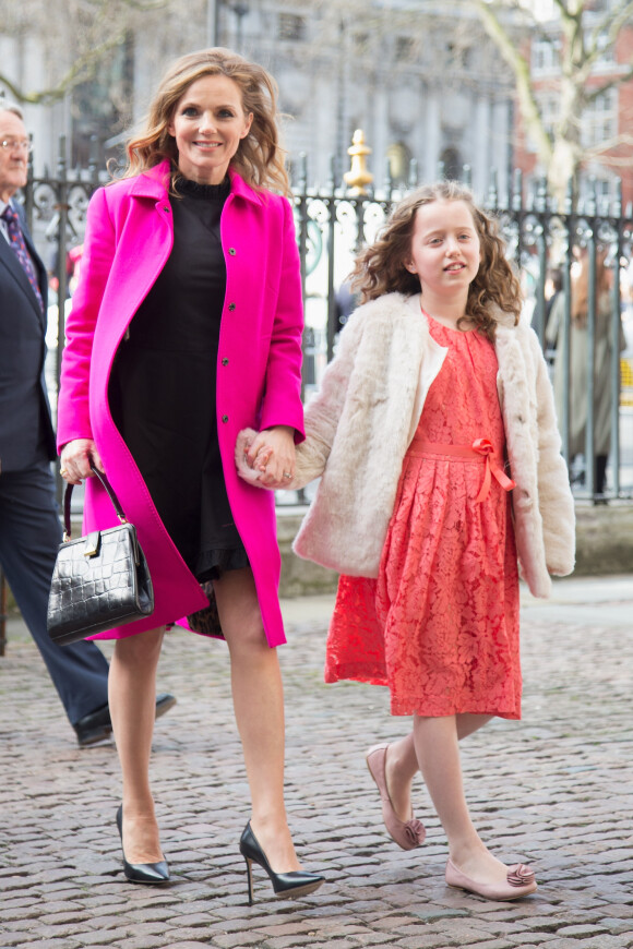 Geri Halliwell Horner et sa fille Bluebell Madonna - Arrivées à la messe des jeux du Commonwealth à l'Abbaye de Westminster à Londres. Le 13 mars 2017.