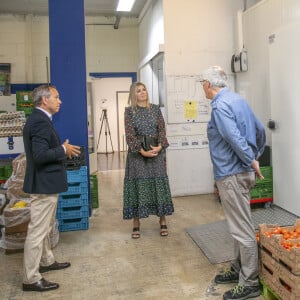 La reine Maxima des Pays-Bas visite le centre de distribution de la banque d'aide alimentaire de Delft le 19 mai 2020.