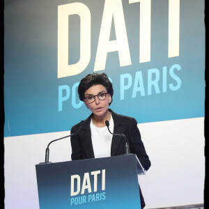 Rachida Dati lors d'une déclaration dans son QG de campagne le soir du premier tour des élections municipales à Paris le 15 mars 2020. Rachida Dati, candidate Les Républicains, arrive en 2ème place du premier tour des élections municipales pour Paris derrière Anne Hidalgo. © Alain Guizard / Bestimage