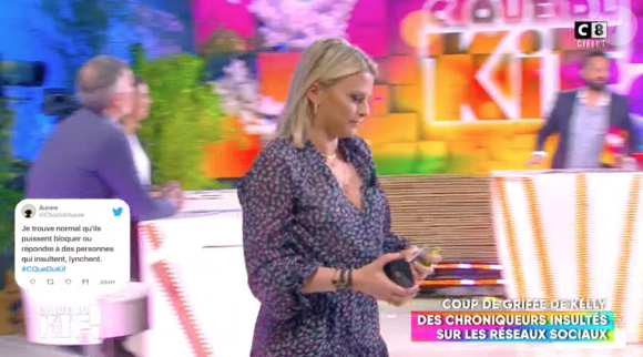 Kelly Vedovelli quite le plateau de "C que du kiff" en direct sur C8. Le 26 mai 2020.