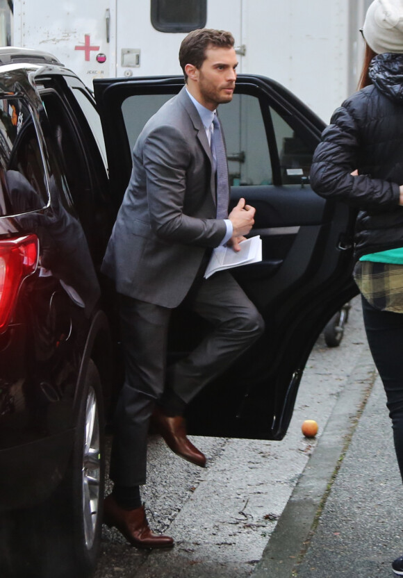 Exclusif - Jamie Dornan arrive sur le tournage de 'Cinquante Nuances de Grey' à Vancouver, le 29 février 2016