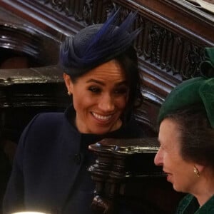 Meghan Markle, duchesse de Sussex, la princesse Anne d'Angleterre - Cérémonie de mariage de la princesse Eugenie d'York et Jack Brooksbank en la chapelle Saint-George au château de Windsor le 12 octobre 2018.