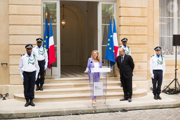 Passation de pouvoir au ministère de la justice entre Nicole Belloubet et Eric Dupond-Moretti, nouveau ministre de la Justice, garde des Sceaux à Paris le 7 juillet 2020.