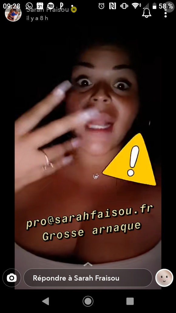 Sarah Frasou dénonce une arnaque sur Snapchat, le 7 juillet 2020