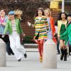Ashley Fink, Heather Morris, Lea Michele, Dianna Agron, Naya Rivera et Jenna Ushkowitz sur le tournage de la série "Glee" en 2011 à New York.