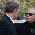Francis Huster et Michel Leeb - Les célébrités et la famille quittent l'église Saint François-Xavier après les Obsèques du comédien Jean Piat à Paris le 21 septembre 2018