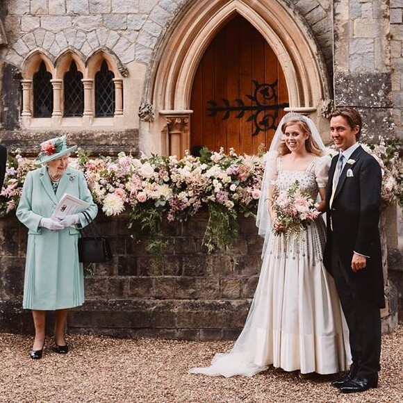 Mariage de la princesse Beatrice d'York avec Edoardo Mapelli Mozzi à la chapelle de tous les Saints, dans le parc du Royal Lodge à Windsor, en présence de la reine Elizabeth et du prince Philip, le 17 juillet 2020. Photo signée Benjamin Wheeler.