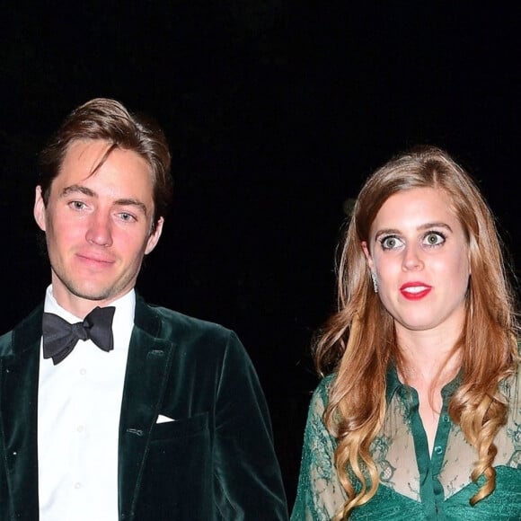 Exclusif - La princesse Beatrice d'York et son compagnon Edoardo Mapelli Mozzi - Les célébrités arrivent au diner après avoir assisté au mariage de Lady G. Windsor et T. Kingston dans la chapelle Saint-Georges du château de Windsor, le 19 mai 2019.