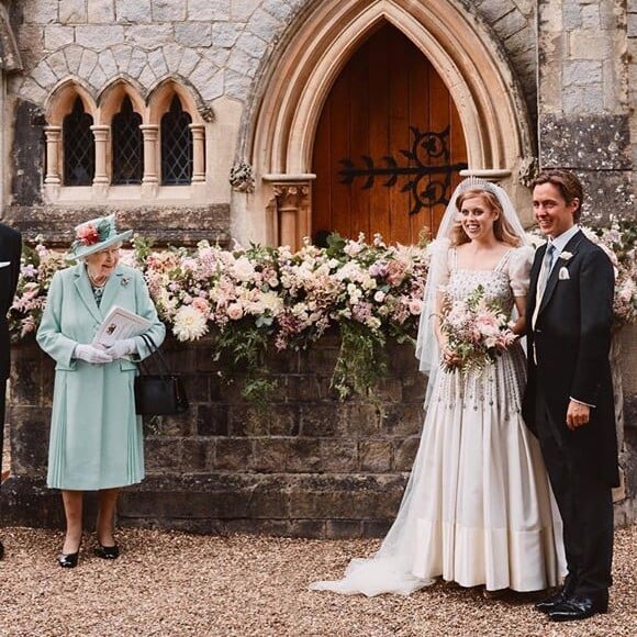 Mariage de la princesse Beatrice d'York avec Edoardo Mapelli Mozzi à la chapelle de tous les Saints, dans le parc du Royal Lodge à Windsor, en présence de la reine Elizabeth et du prince Philip, le 17 juillet 2020. Photo signée Benjamin Wheeler.