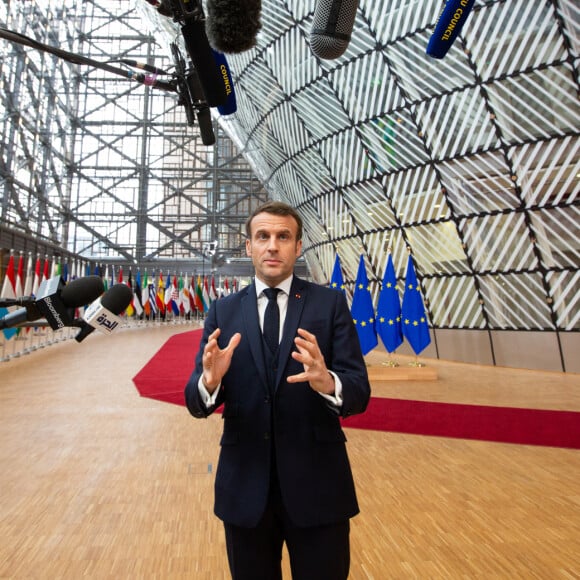 Le Président français Emmanuel Macron arrive au Sommet européen à Bruxelles. Belgique, Bruxelles, 20 février 2020 © Alain Rolland / Imagebuzz / Bestimage