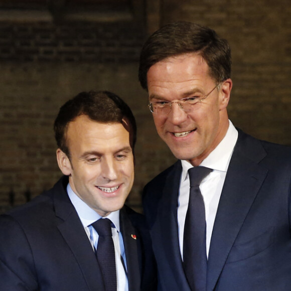 Le président de la République française Emmanuel Macron, en visite aux Pays-Bas, rencontre le premier ministre des Pays-Bas Mark Ruttes, à La Haye, Pays-Bas, le 21 mars 2018. © Peter Dejong/pool/Bestimage