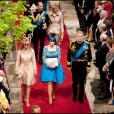 Les princesses Beatrice et Eugenie, et leur père le prince Andrew, au mariage du prince William et Kate Middleton à Londres, en 2011.