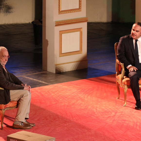 Exclusif - François Berléand et François-Xavier Demaison à l'honneur dans la pièce "Par le Bout du Nez" lors du Festival de Ramatuelle, le 2 août 2020. © Luc Boutria / Nice Matin / Bestimage